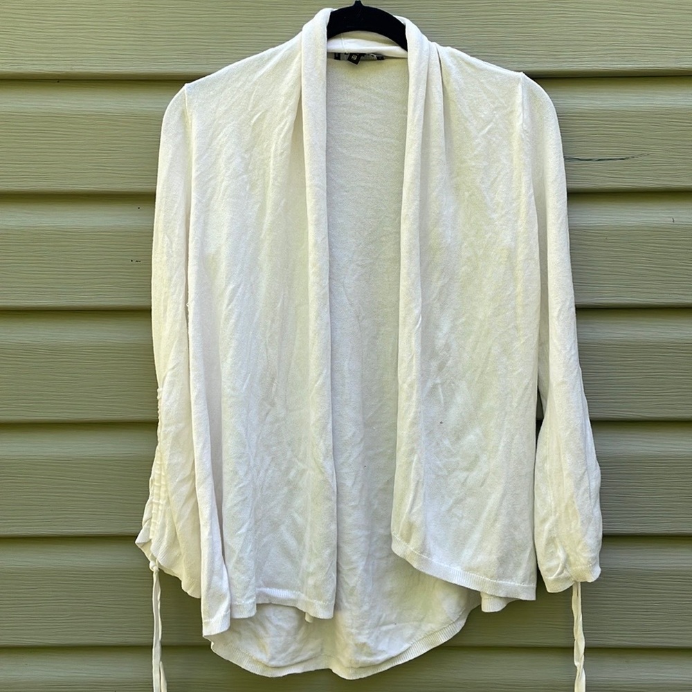 Express White Ruched Sleeve Cardigan
